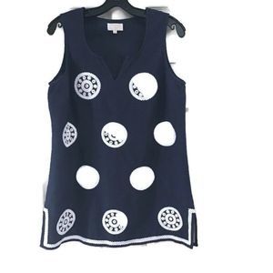 Mud Pie Blouse Black White Geometric Notch Neck  M